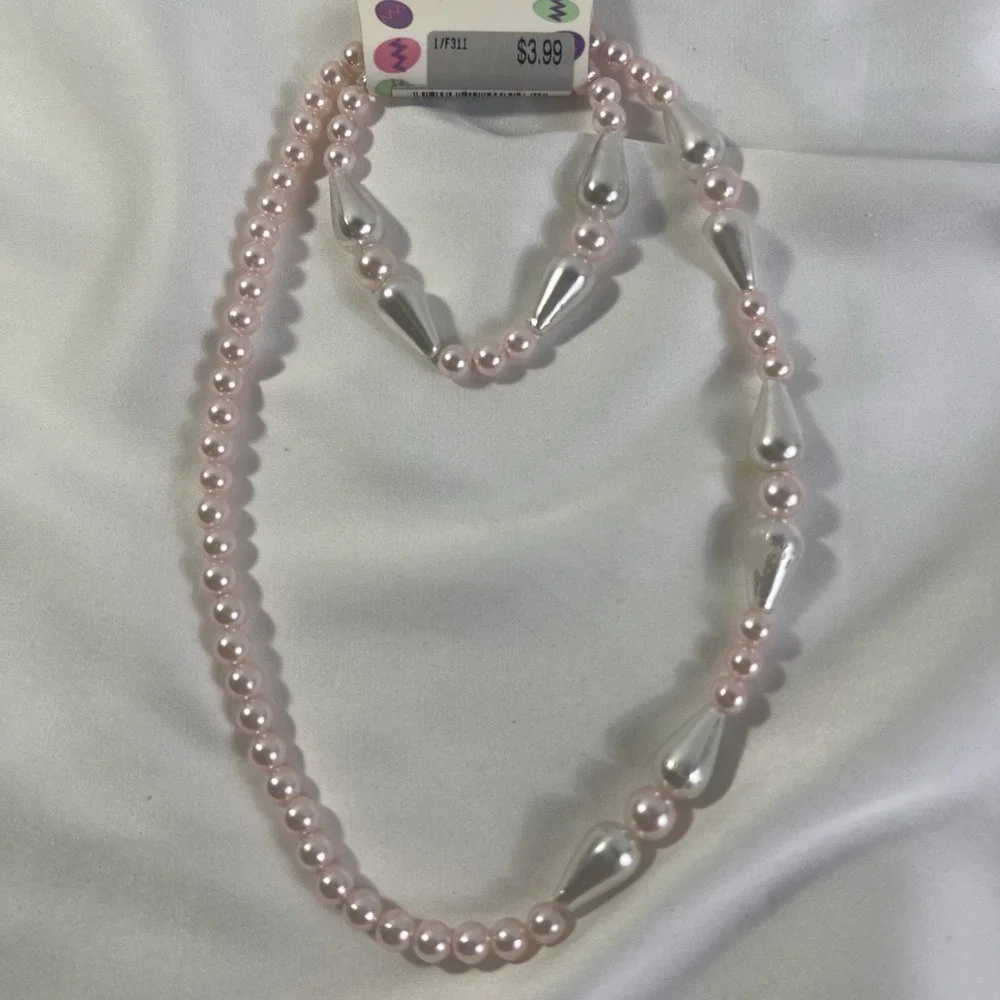 Vintage Happy Easter Girls Pink‎ Pearl Necklace With Bracelet New